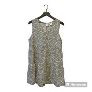 Joie 100% Linen Floral Sleeveless Tiered Babydoll Dress Sage Green Size Large